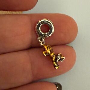 Pandora Silver Dog Dangle Charm with Yellow Enamel Accents